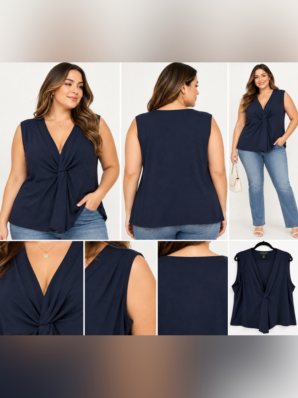Halogen Plus Size 2X Navy Twist Front Sleeveless Top NWT